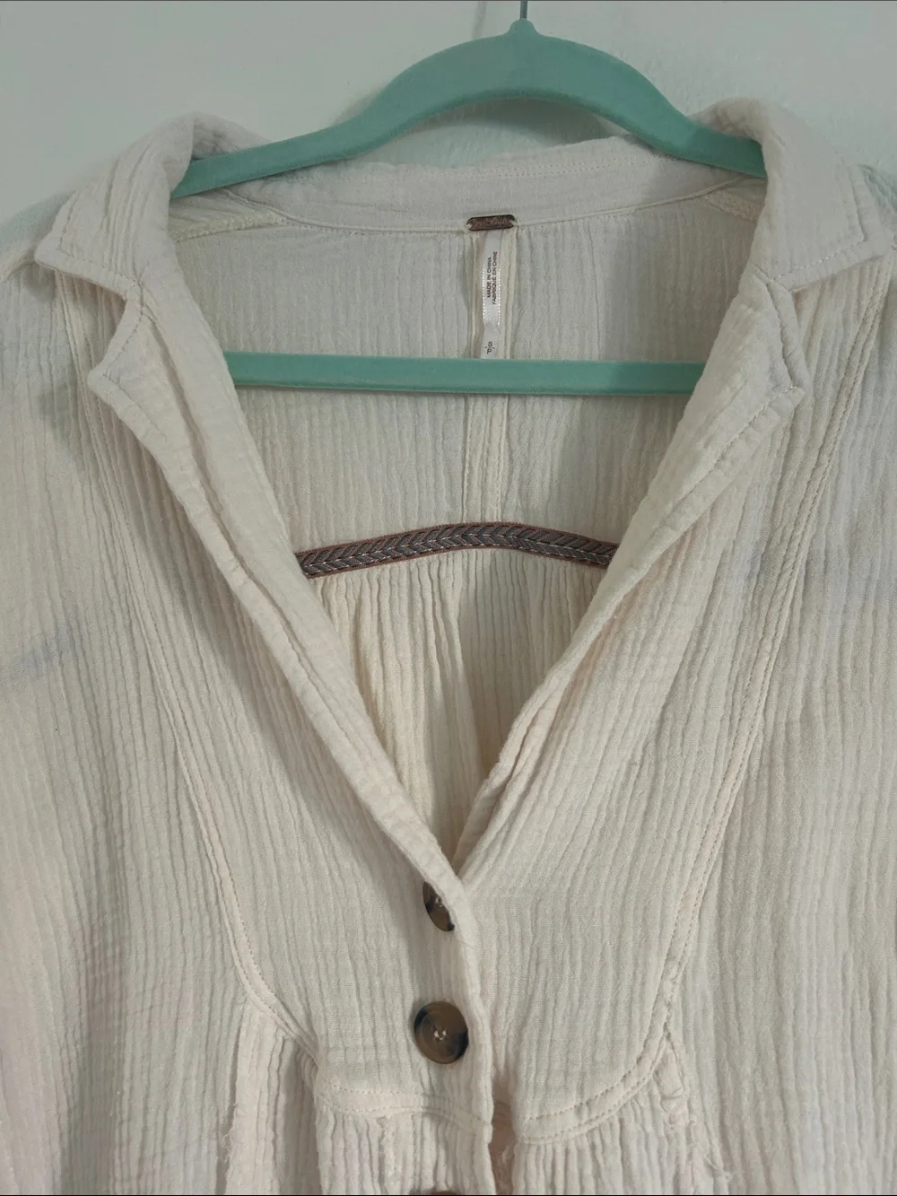 Light Cream Button-Front Women's Gauze Shirt